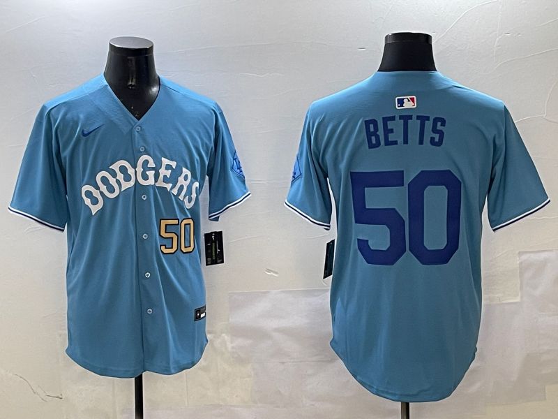 Men Los Angeles Dodgers #50 Betts Light Blue Throwback Game 2025 Nike MLB Jersey style 22->los angeles dodgers->MLB Jersey